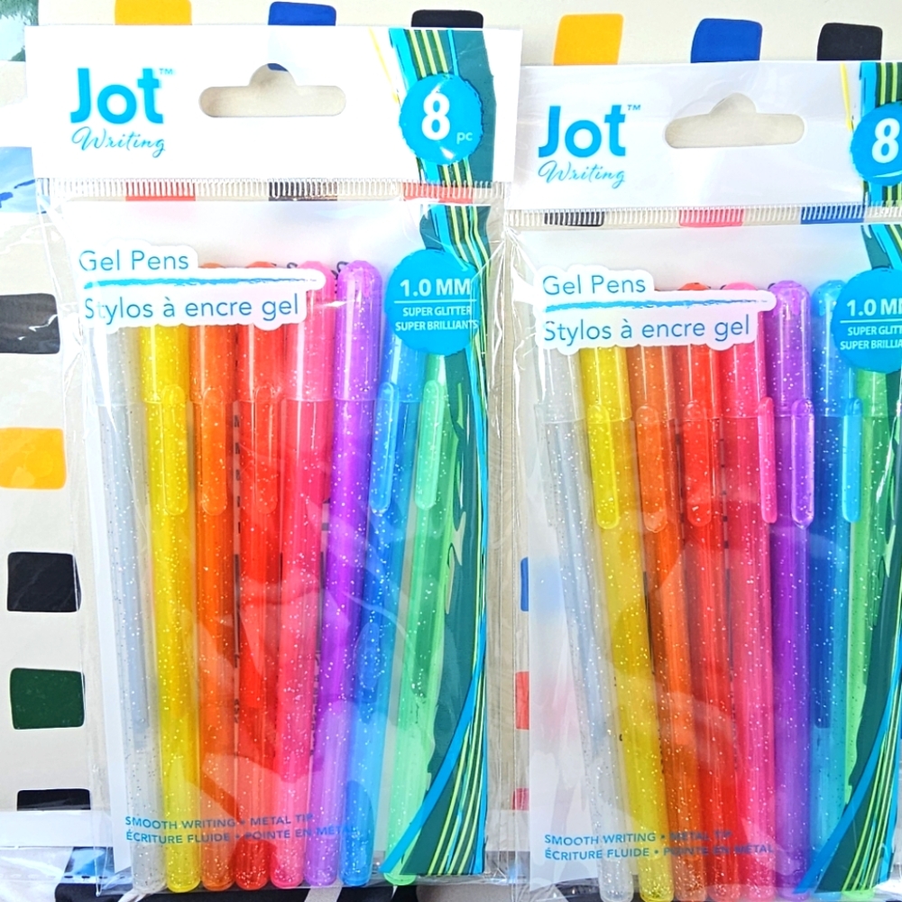 16 Gel Pens Super Glitter 1.0 MM Thickness (2 packs of 8)